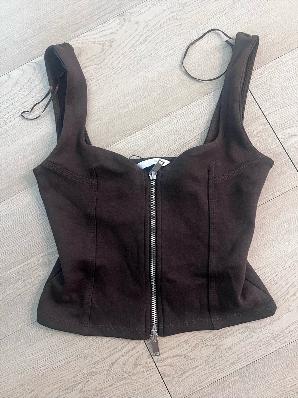 Zara Black Zip-Front Cropped Tank